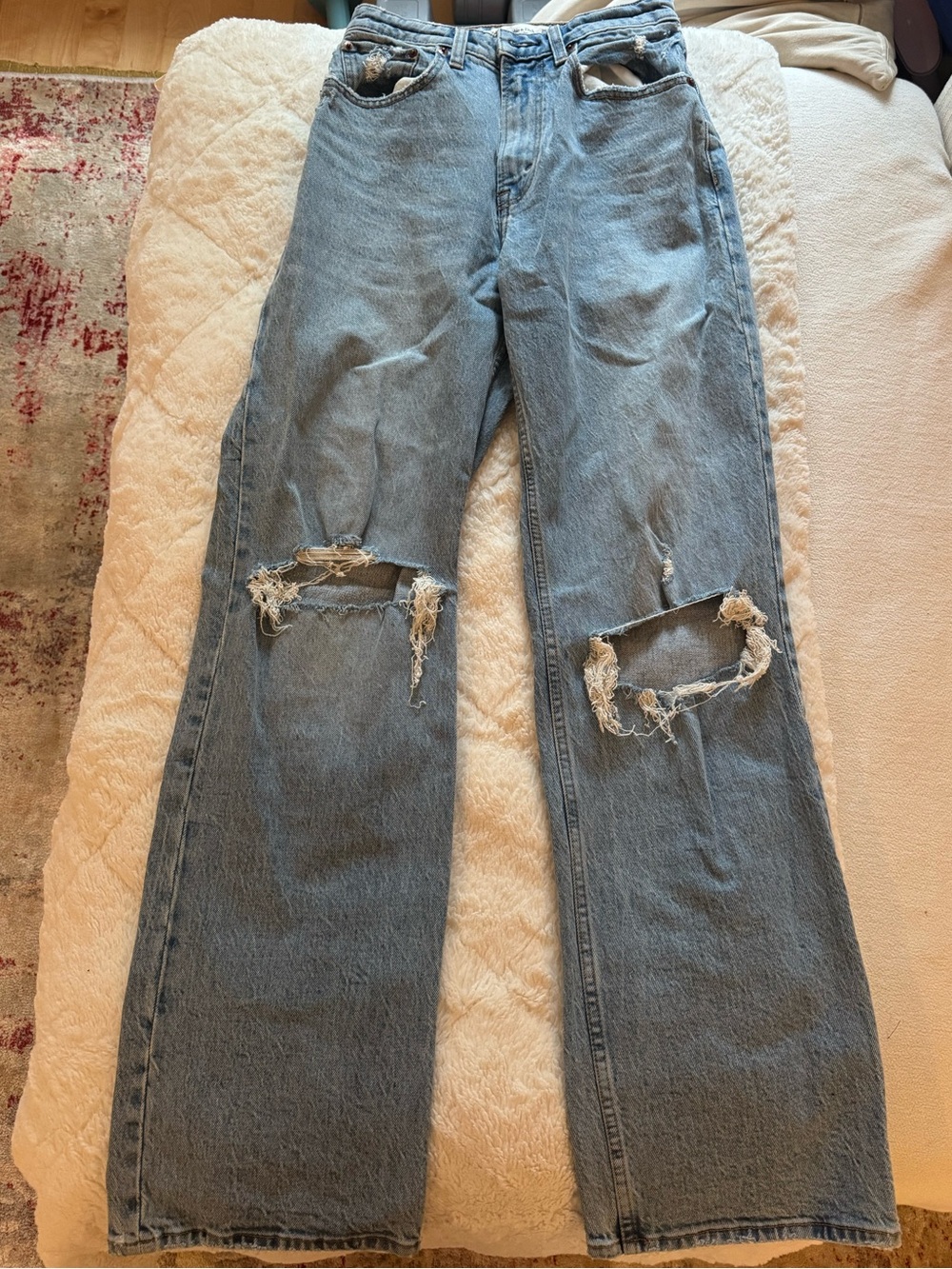 Abercrombie Light Wash Distressed Straight-Leg Jeans